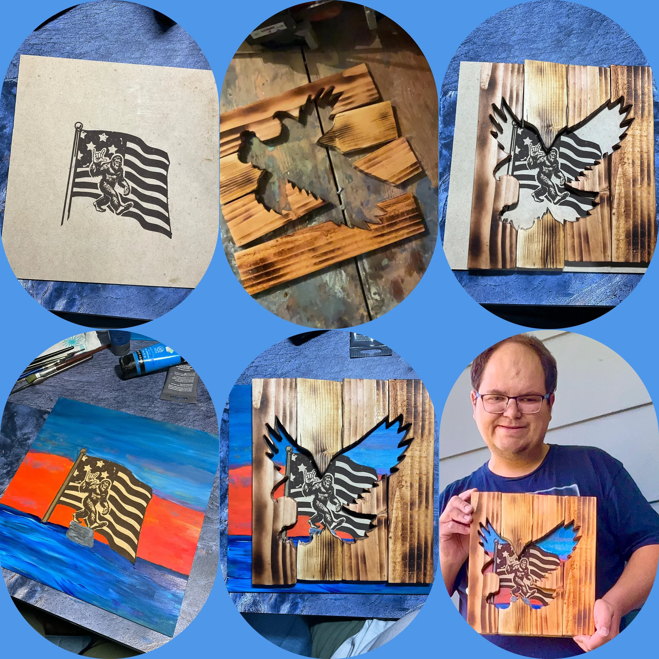 Bigfoot Sunset in Eagle – Handmade Rustic Wood Wall Art