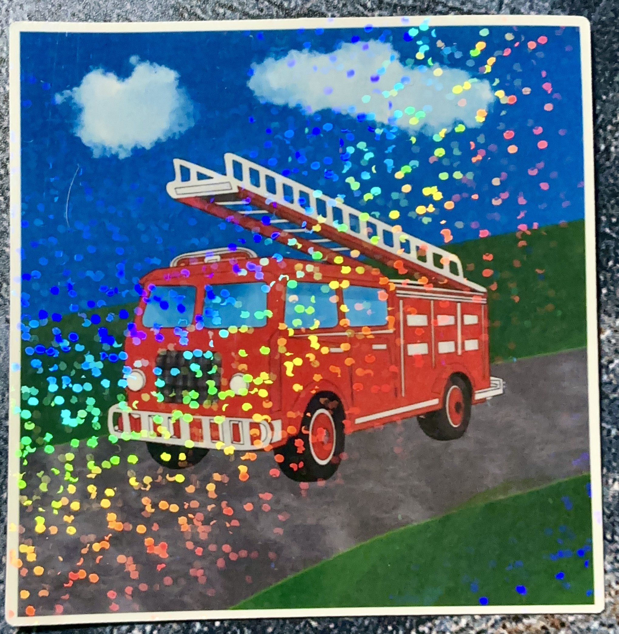 Cartoon Firetruck Holographic Sticker 3.5" × 3.5"