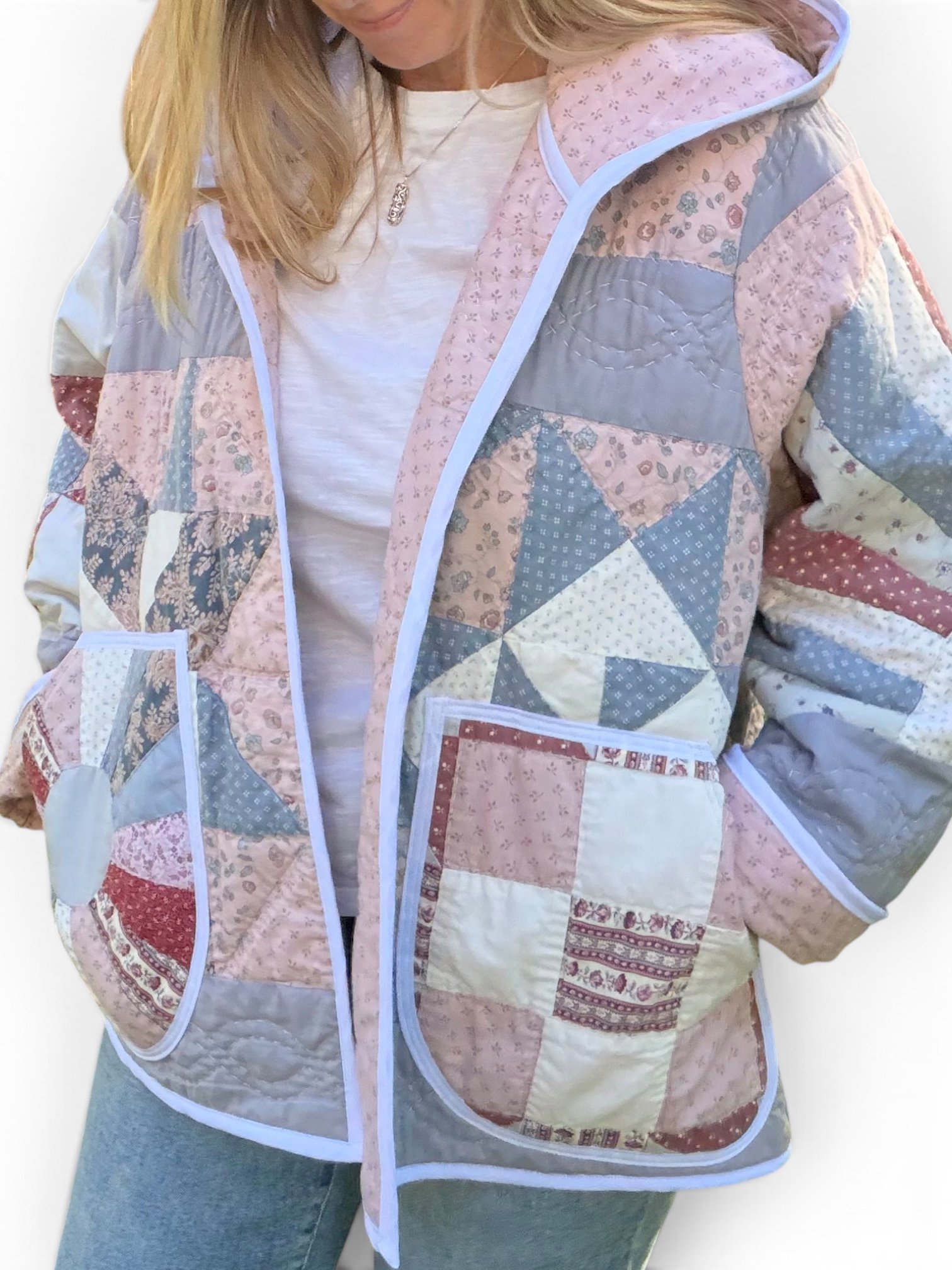 Vintage Sampler Quilt Hooded Jacket | Medium