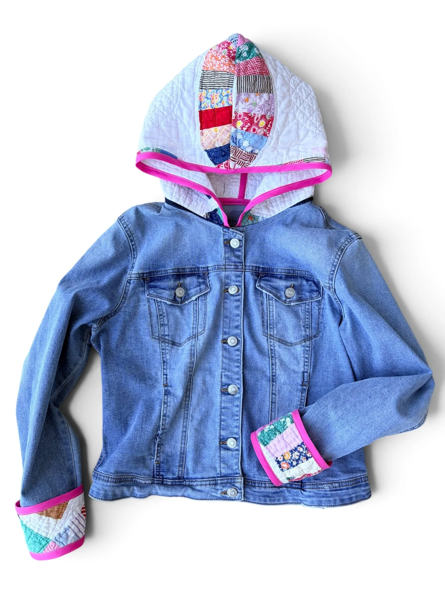 Upcycled Denim & Double Wedding Ring Jacket | Medium