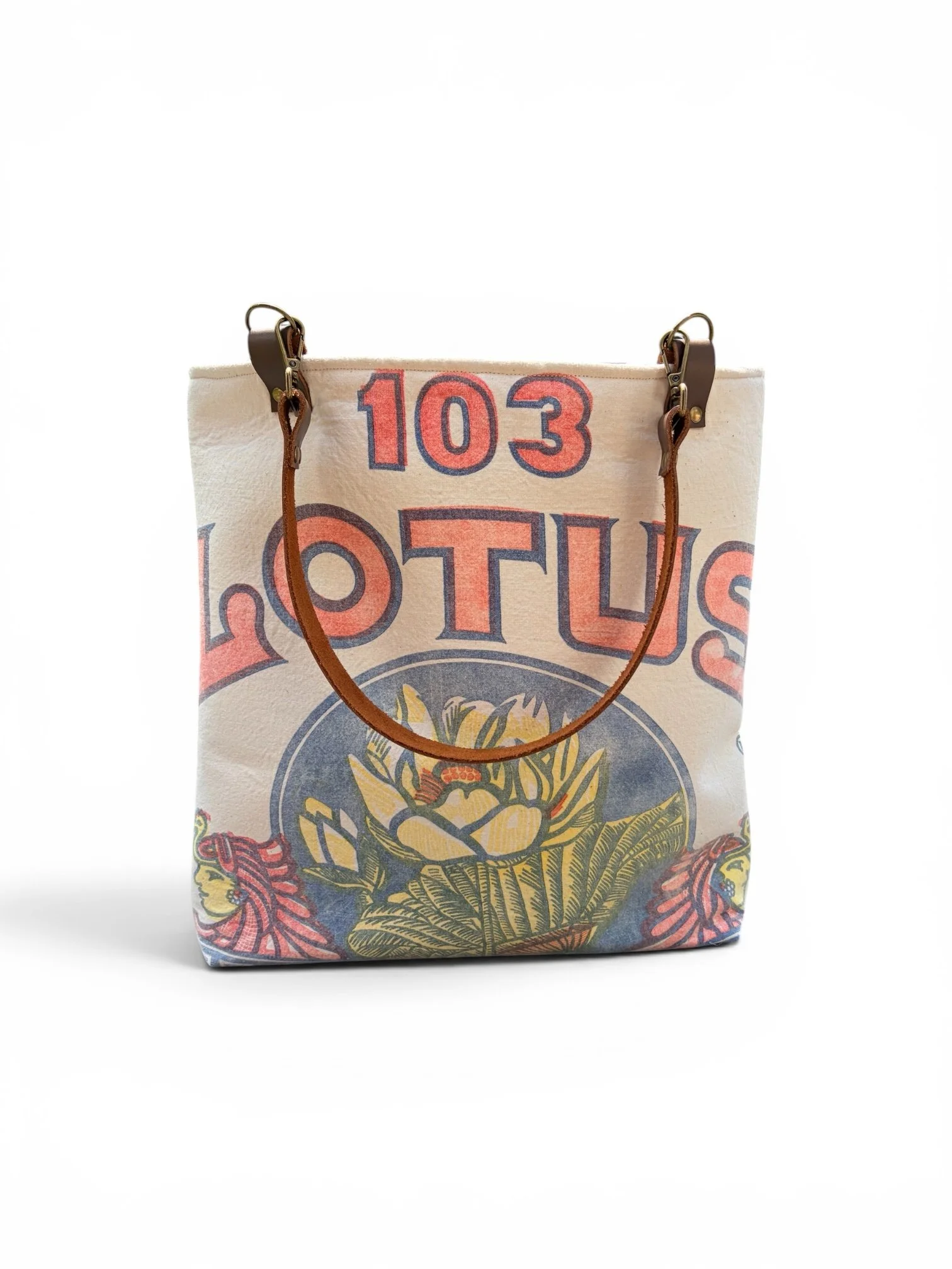 Vintage Lotus Feedsack Tote