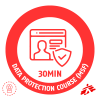 Red circular icon with white outline of a person and ID badge, text '30 MIN' and 'ID PROTECTION COVER' surrounding it.