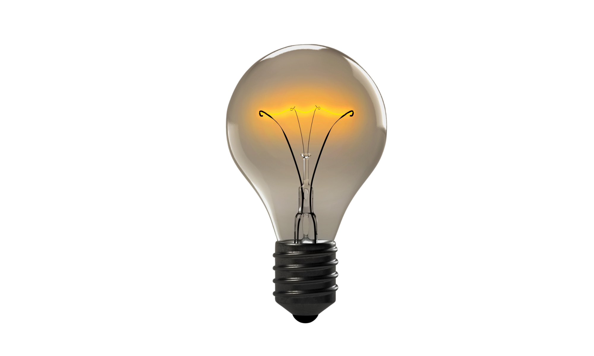 A close-up of an incandescent light bulb glowing with electric filaments inside.