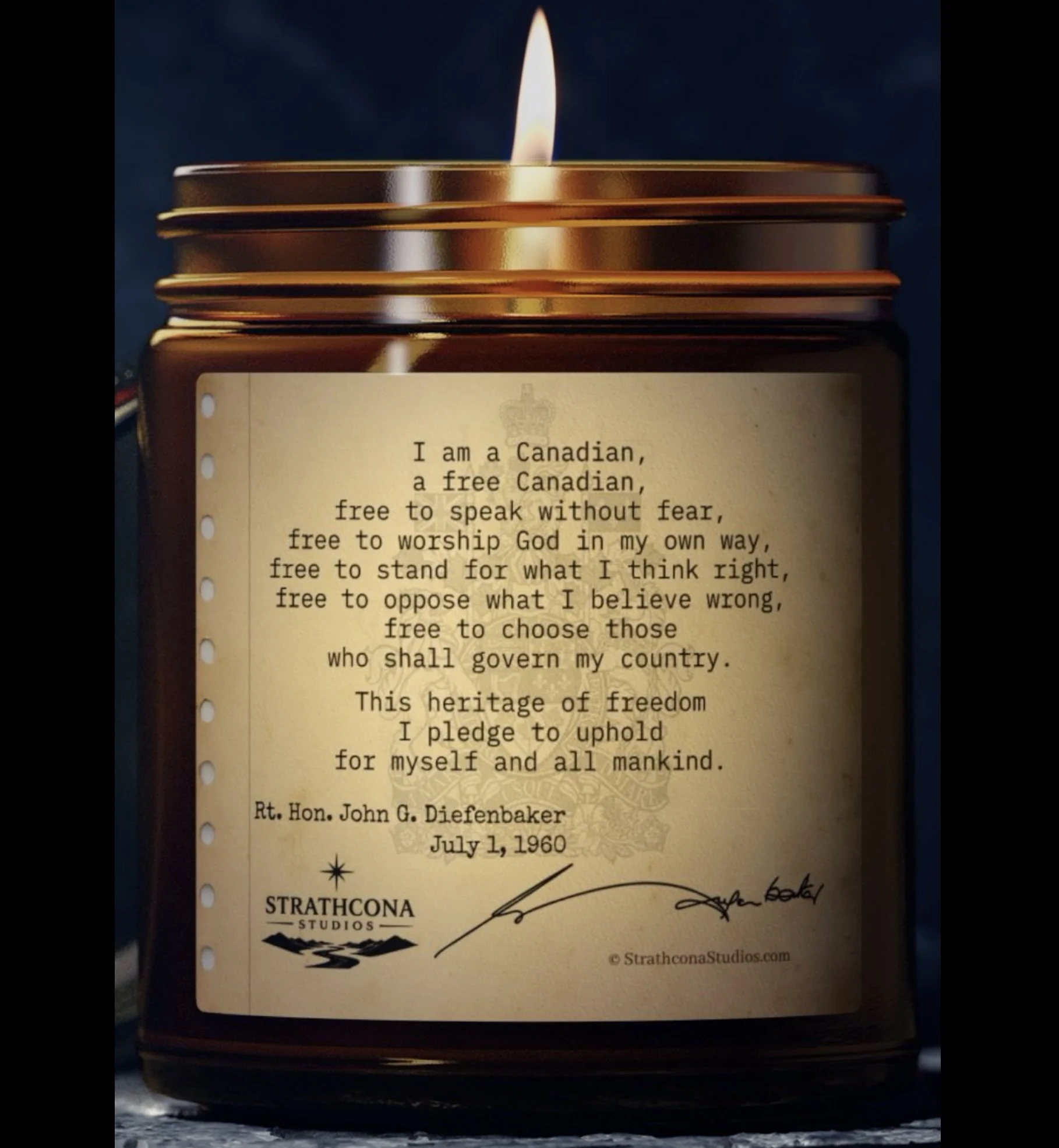 Strathcona Studios - Diefenbaker I am a Canadian - Candle - product image - close up - reduced.jpg