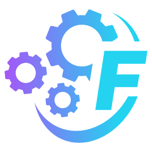 Logo with three gears and a large letter 'F' in blue, suggesting technology or engineering theme.