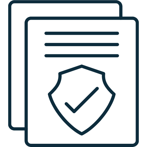 Icon of two documents with a shield and checkmark symbolizing security or verification.