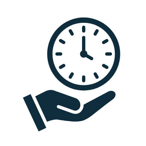 An icon of a hand holding a clock showing 12:00.