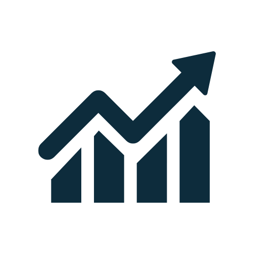 Bar chart with an upward trending arrow indicating growth or increase.