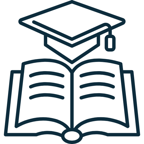 Outline of a graduation cap and tassel above an open book, symbolizing education or academic achievement.