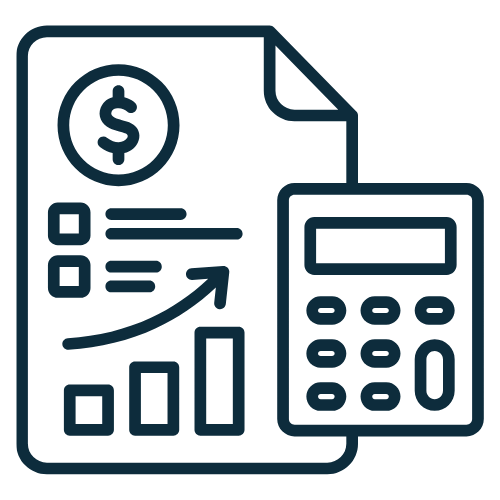 Icon of financial report with graph, dollar sign, and calculator.