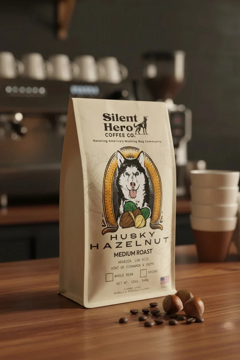 Silent Hero, Husky Hazelnut Label Design