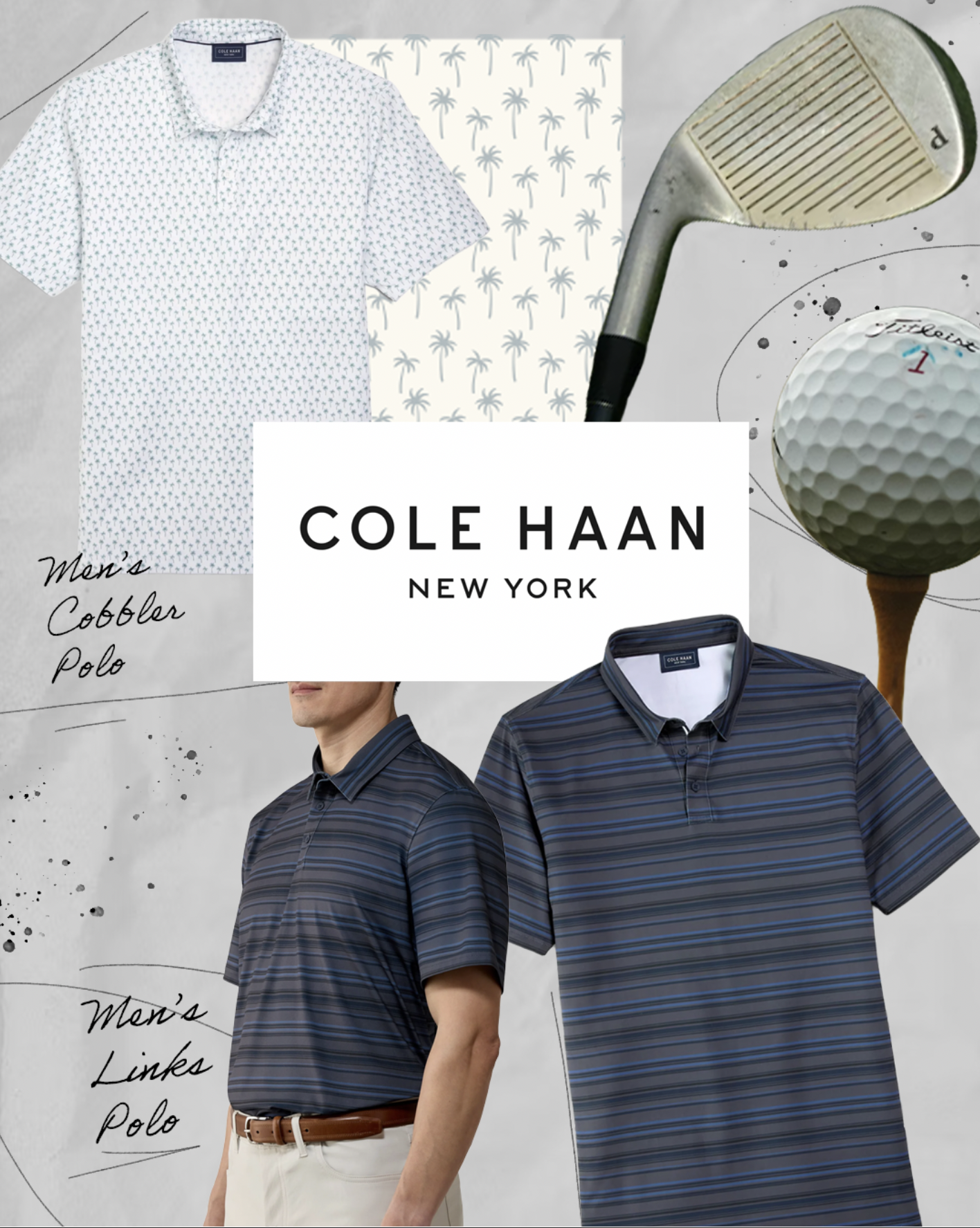 Cole Haan Golf Polos, Stripe & Palms