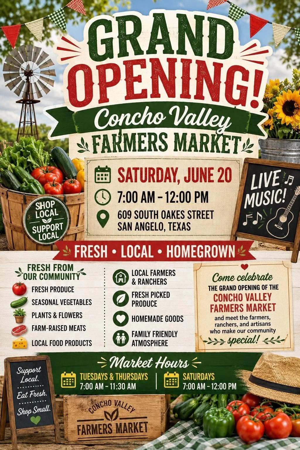 Concho Valley Farmer’s Market Grand Opening on Saturday, June 20th