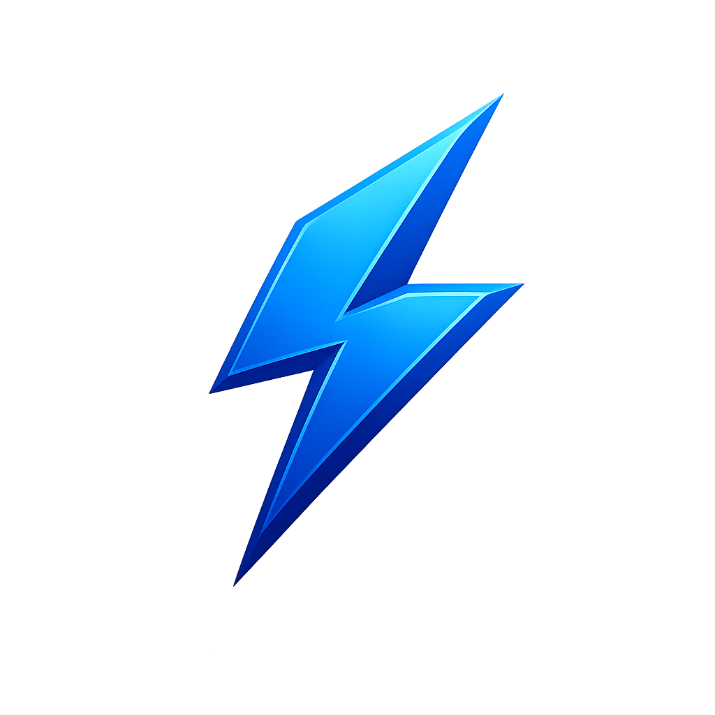 A glowing blue lightning bolt symbol on a dark background.