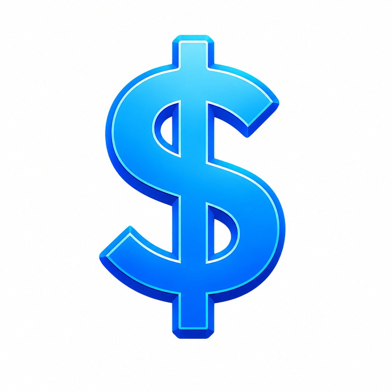 Bright blue 3D dollar sign symbol on a white background.