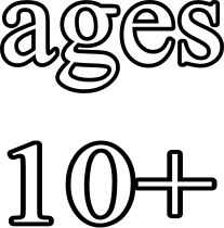 Text reading 'ages 10+' with a black background
