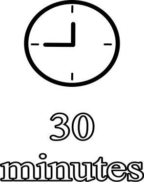 Clock showing 3:00 and the text '30 minutes' underneath.