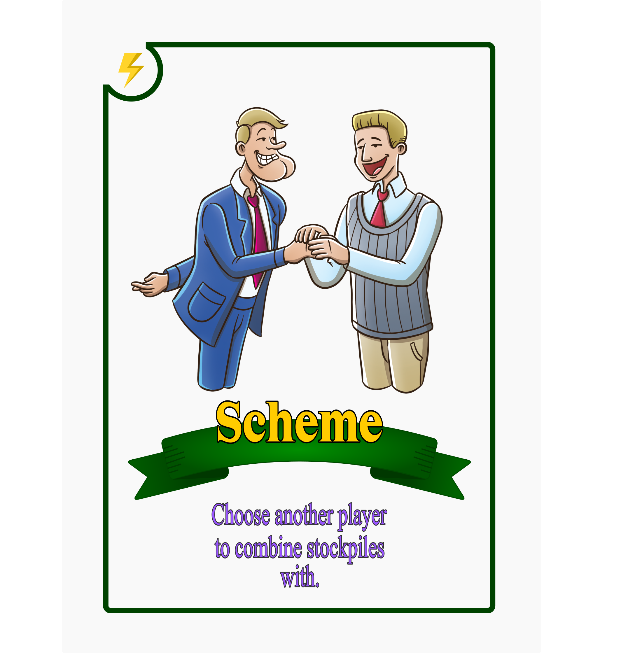Playing card that shows two guys scheming