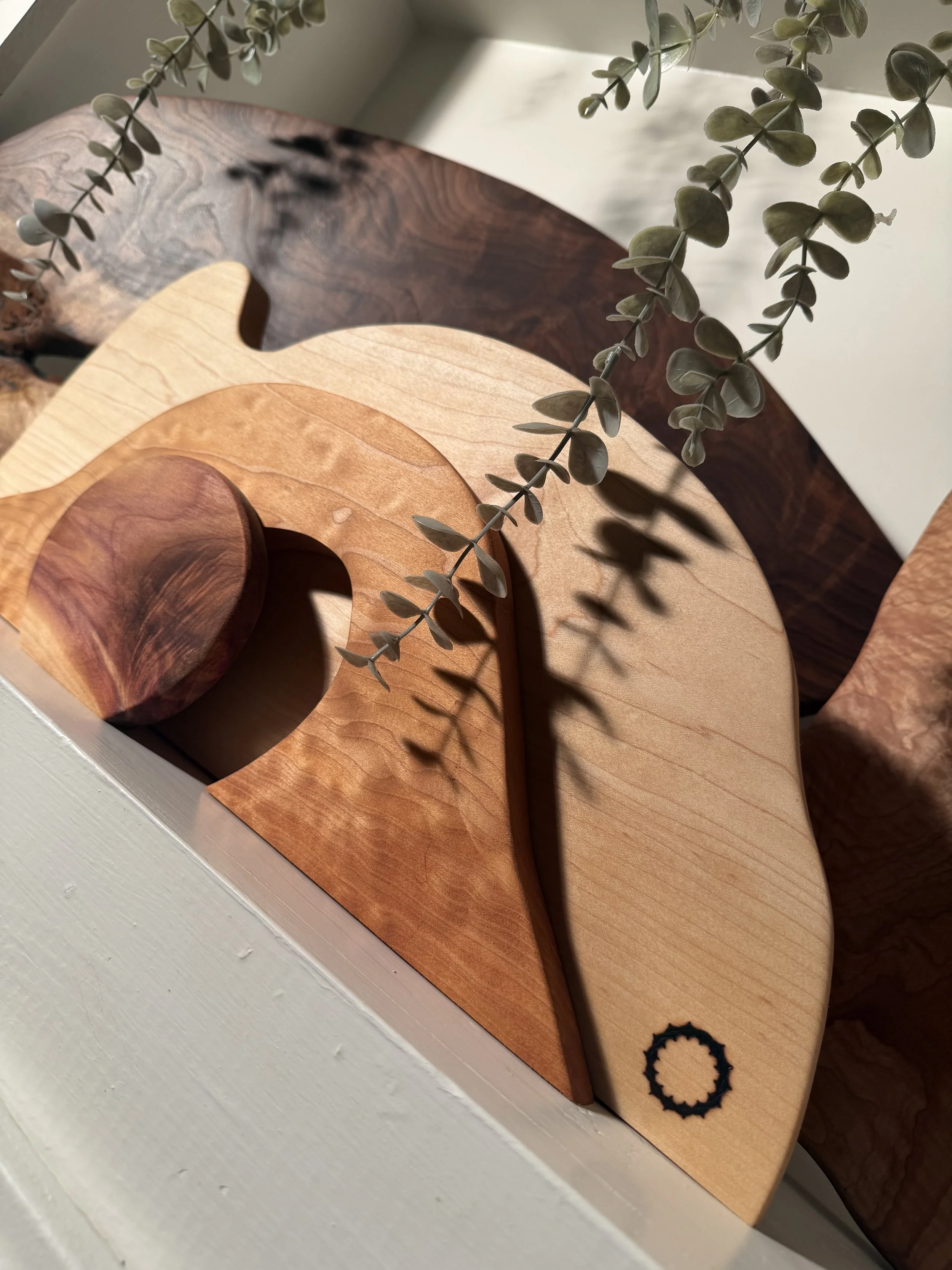 Close-up of Jesus' tomb as an assortment of different wood species that serves as a purposeful, stunning piece of decor.