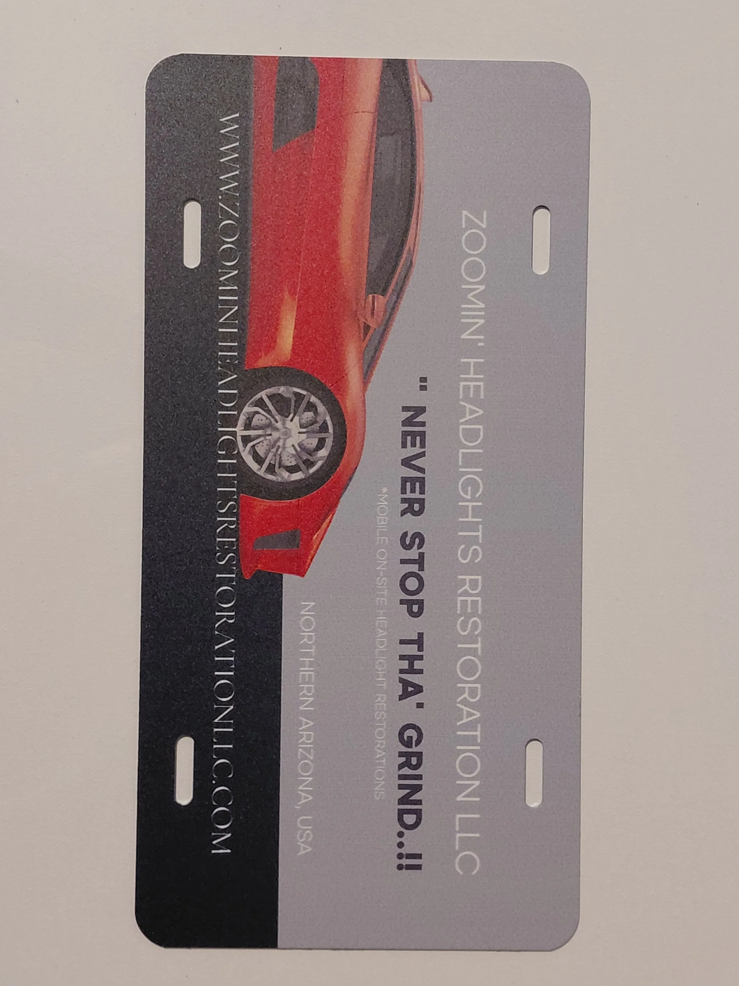 Brand License Plate @Zoomin' Headlights Restoration LLC