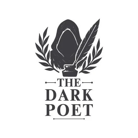 Logo featuring a hooded figure with a feather and leaves, and the text 'The Dark Poet'.