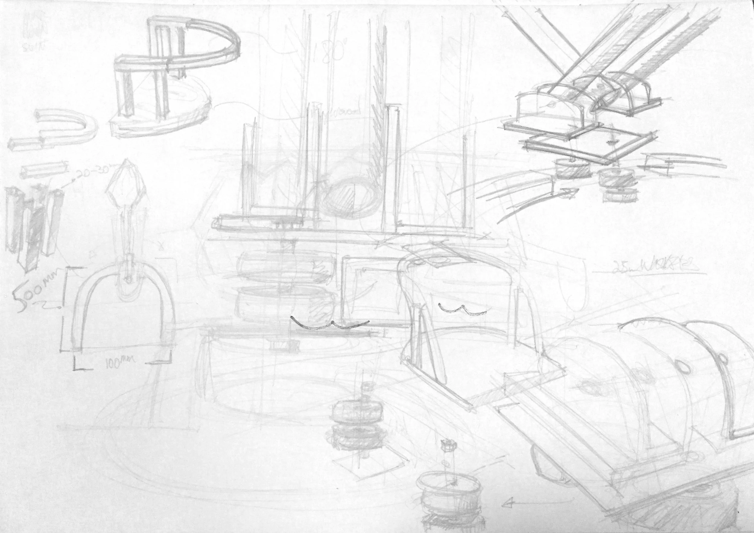 Sketch of a bicycle with detailed design elements and measurements.