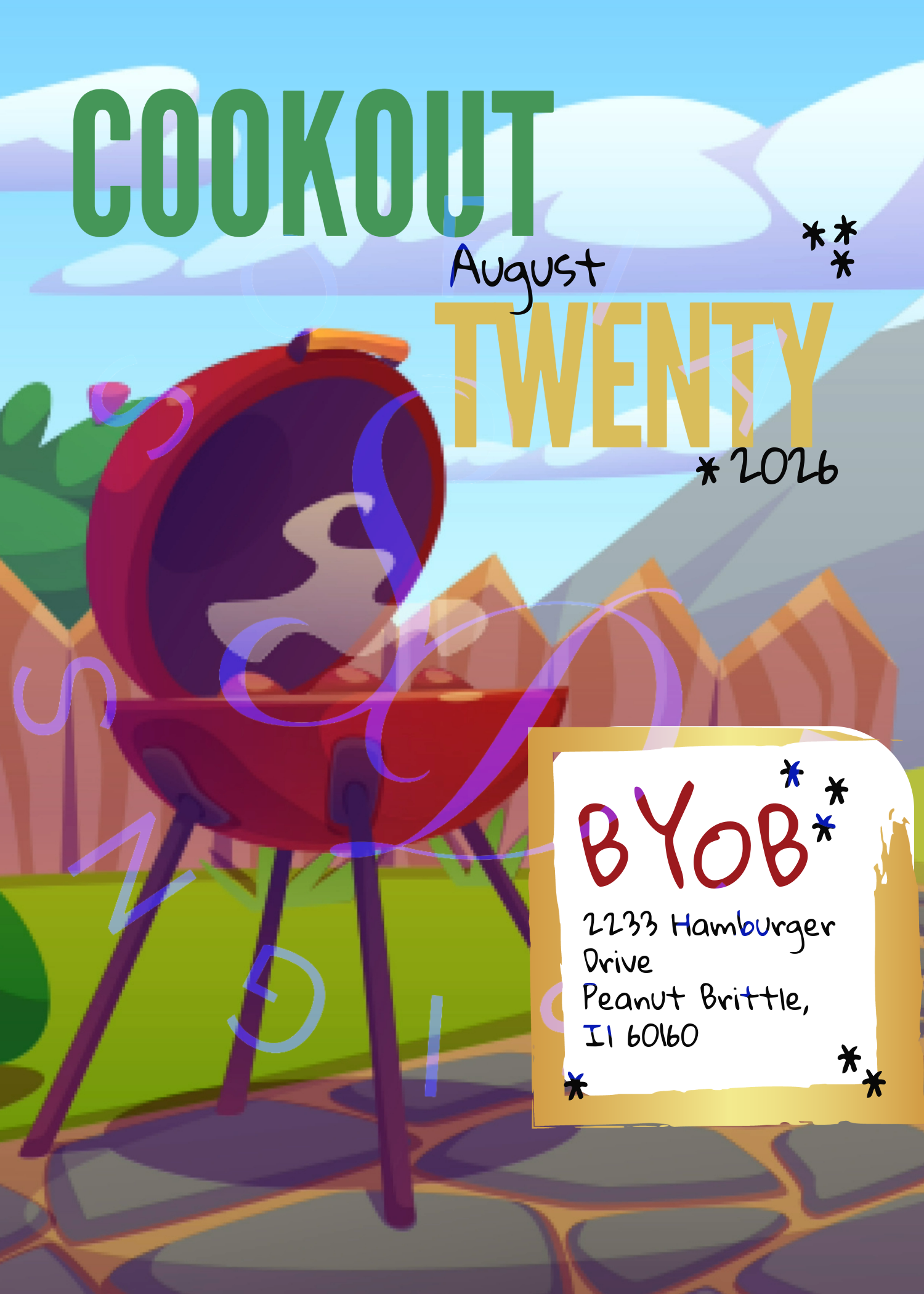 Cookout invitation design bold, vibrant, and ready for the grill! 🔥