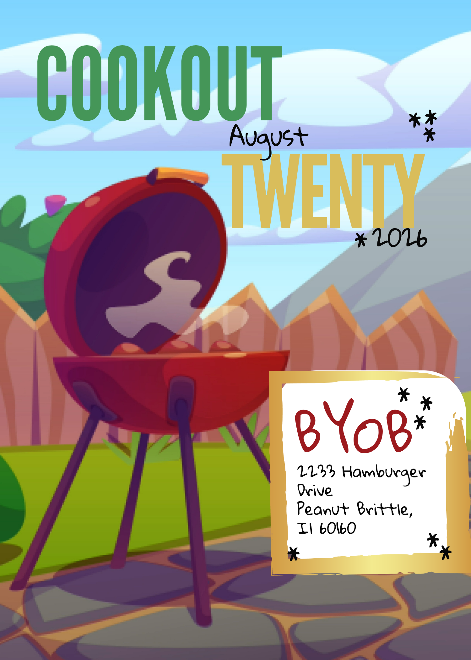 Cookout invitation design — bold, vibrant, and ready for the grill! 🔥