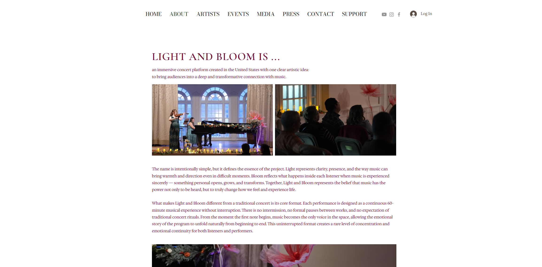 Custom website featuring live performance media and concert programming.png