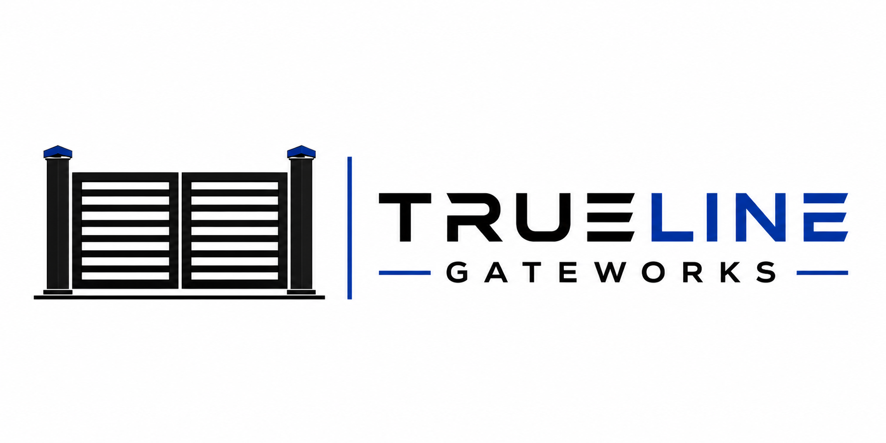 Logo of Trueline Gateworks featuring a black and blue gate icon next to the company name, with black and blue text.