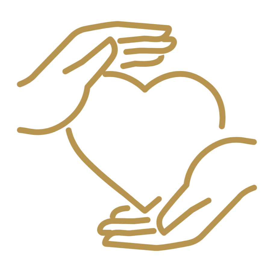 Line drawing of two hands holding a heart.