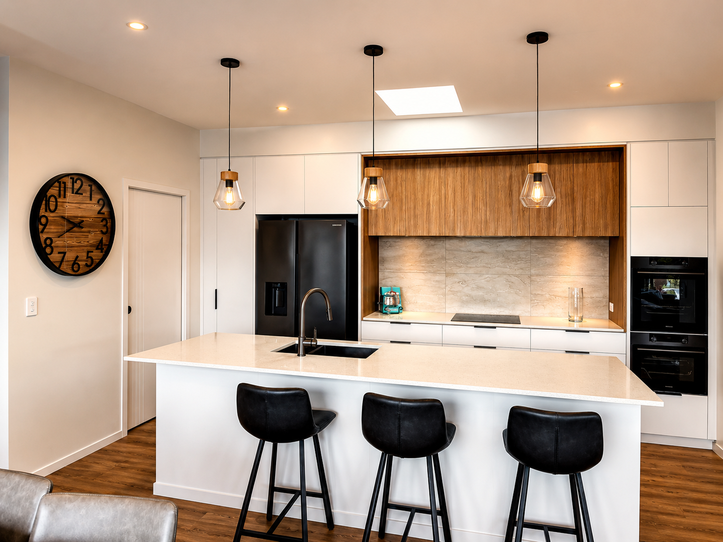 Modern kitchen renovation with island bench completed by Taylor'D Renovations in Nelson.