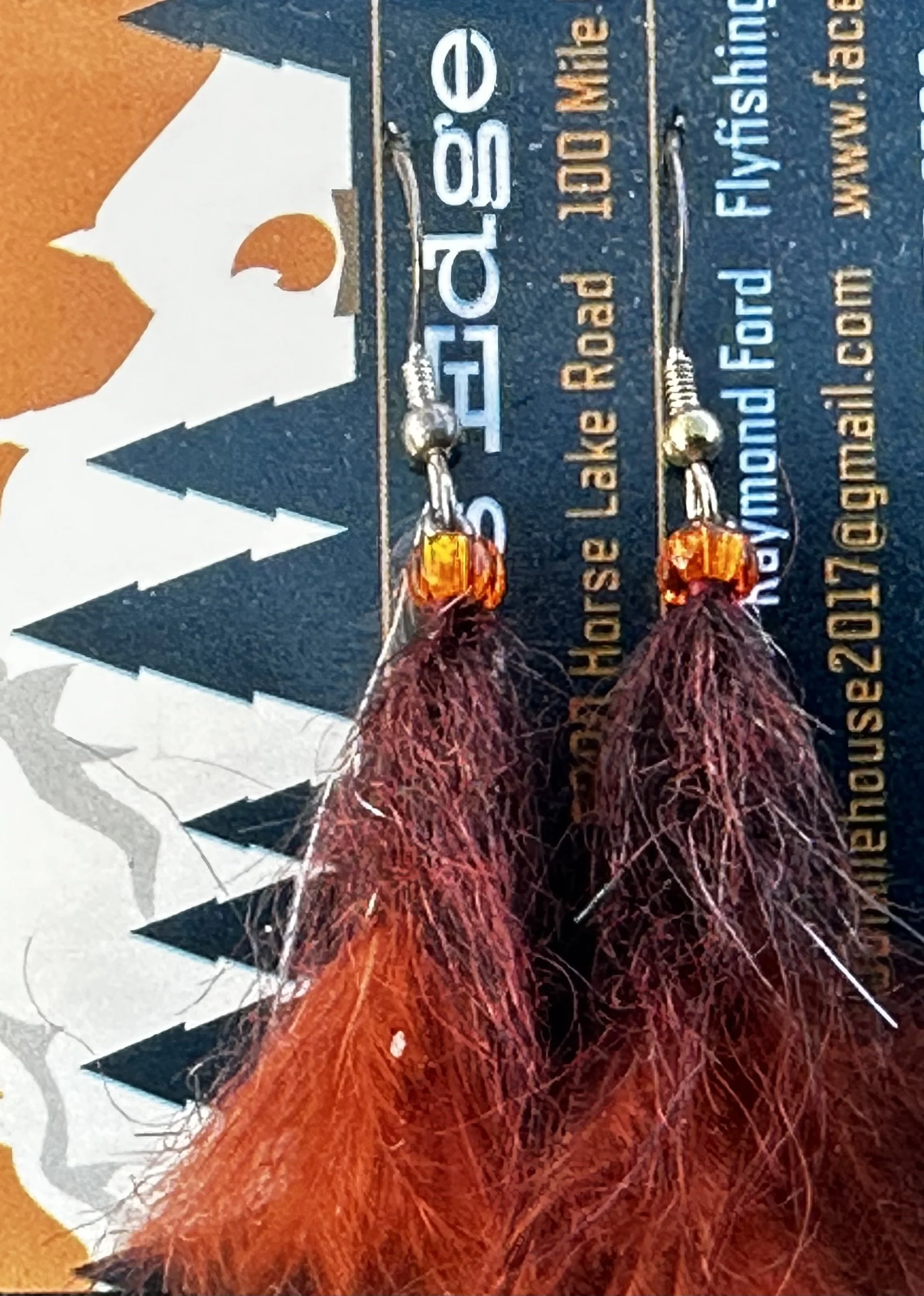 Pumpkin Head Brown Fly Earrings Sterling Silver Sheppard’s Hook Hook Removed