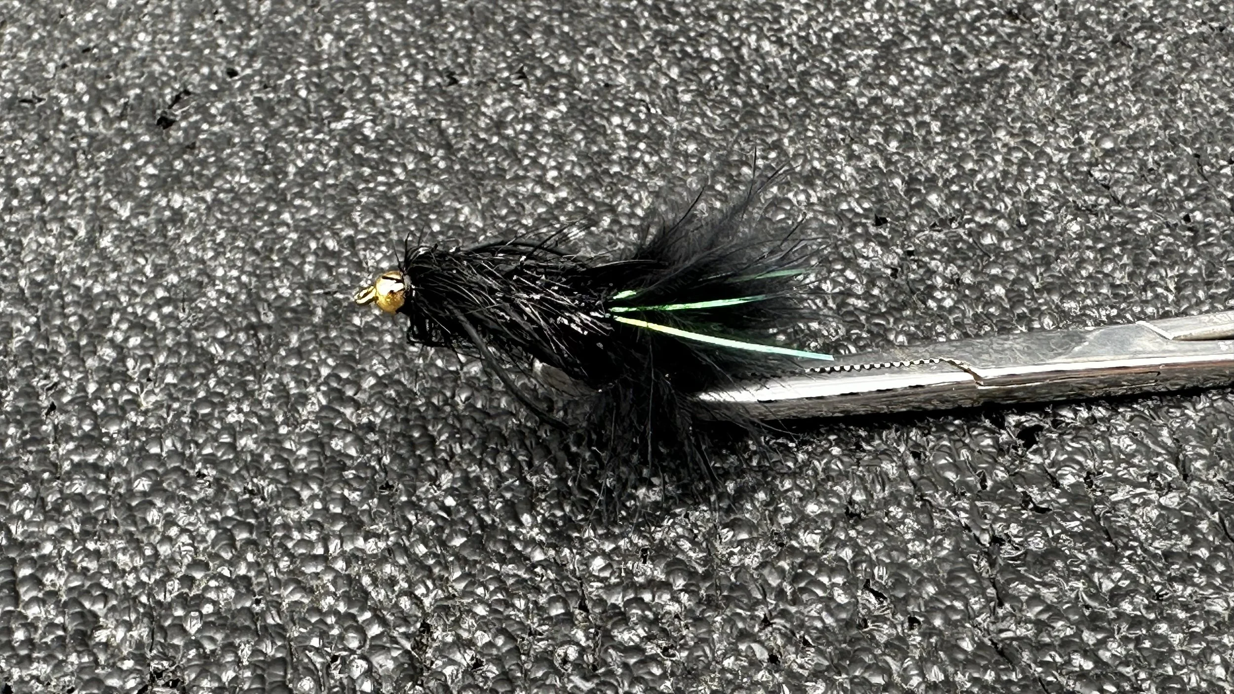 Gold Bead Black Chenille Woolley Bugger Size 8