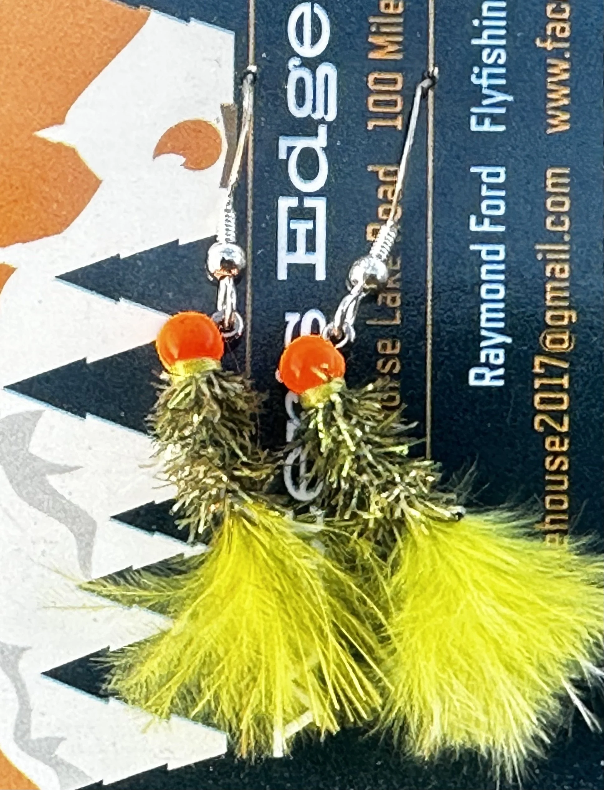 Pumpkin Head Olive Fly Earrings Sterling Silver Sheppard’s Hook Hook Removed