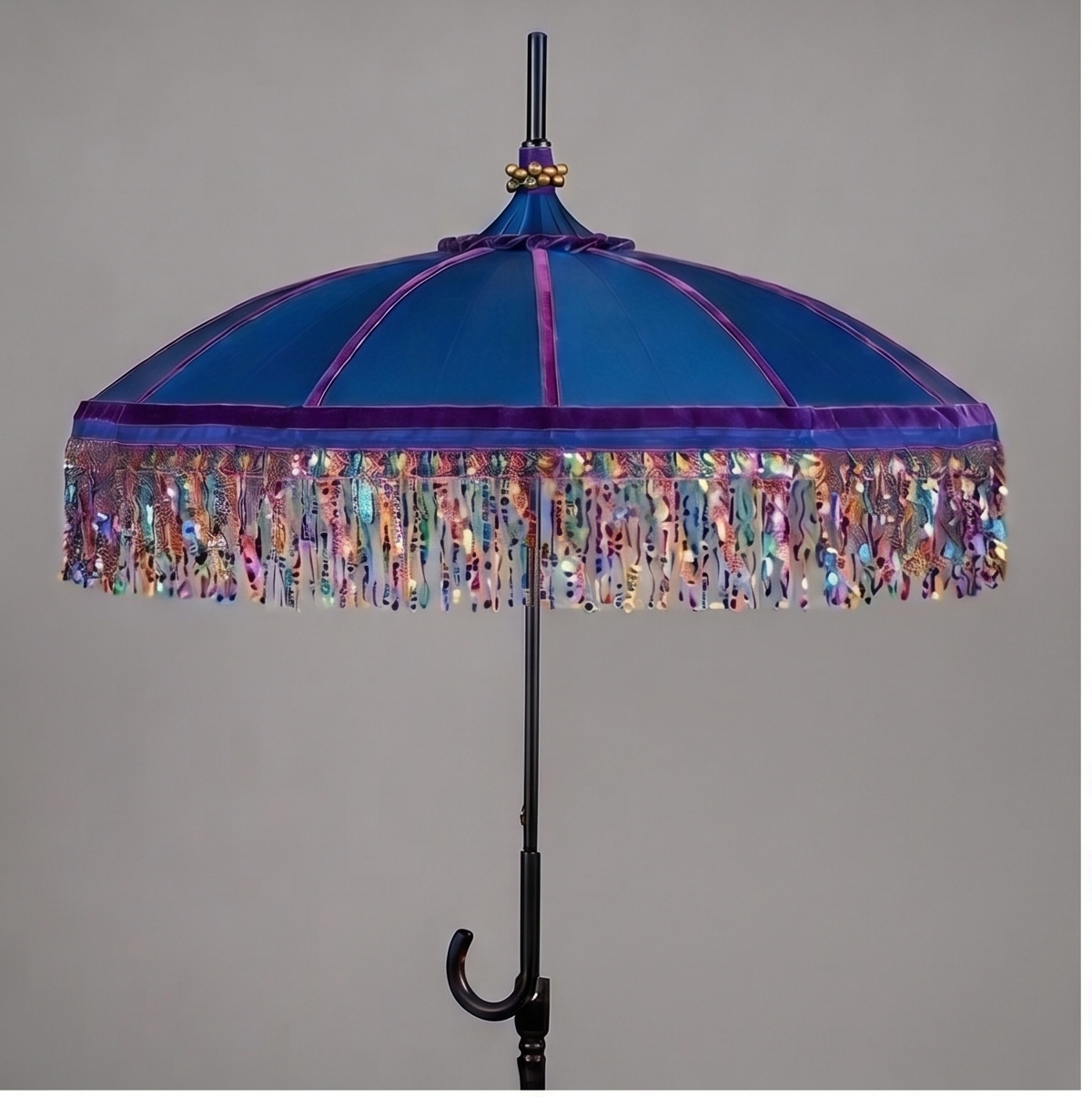 Blue sequin and velvet umbrella