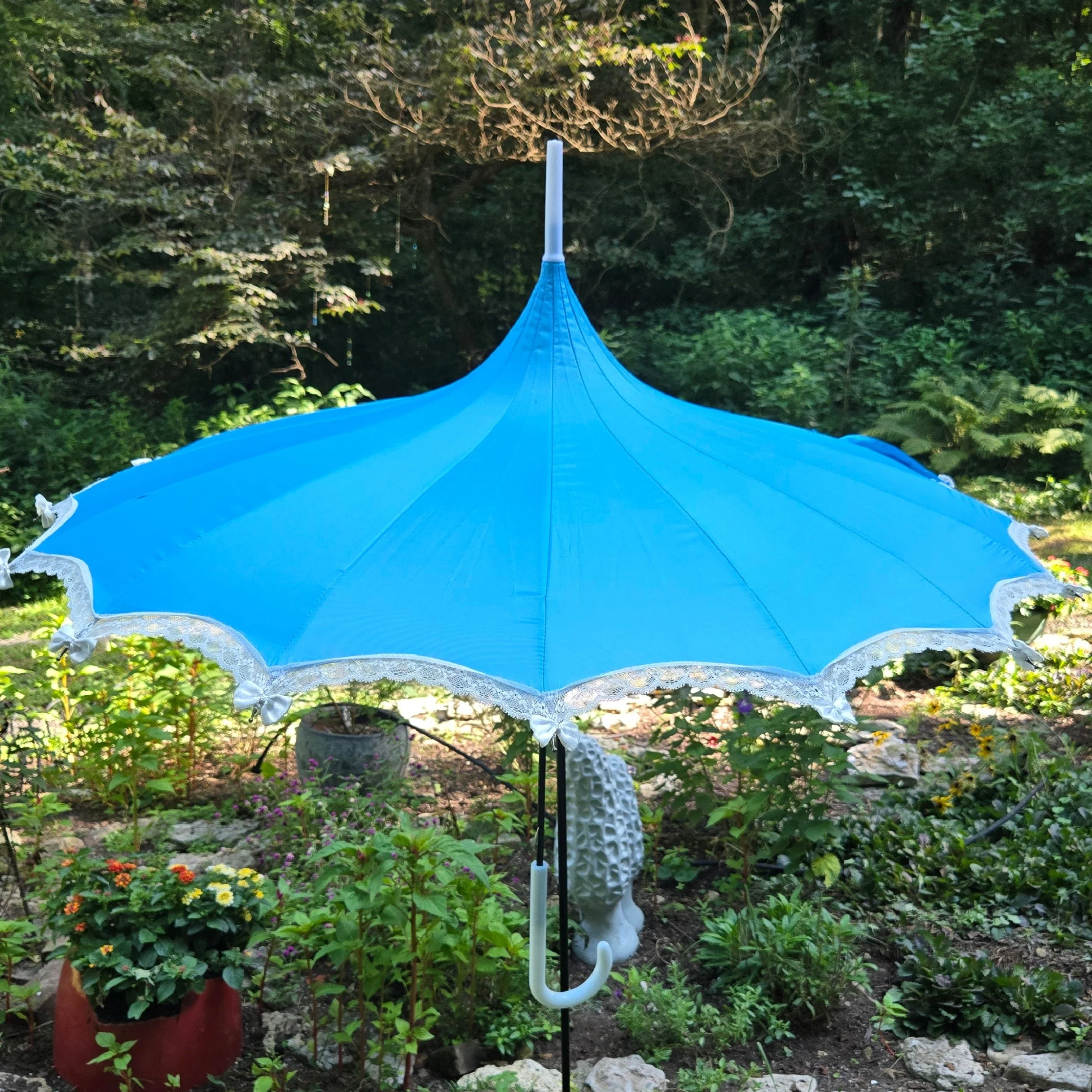 White Lace & Bow Trimmed Parasols - Multiple colors available