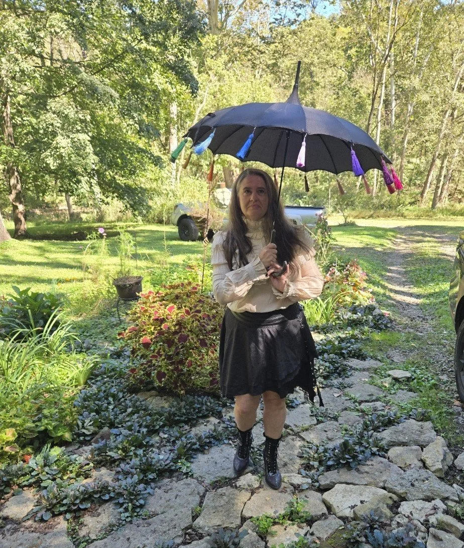 Black Pagoda Umbrella with Rainbow Tassels