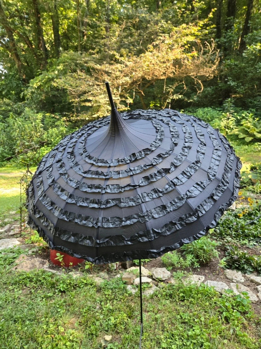 Black Pagoda Umbrella with ruffles