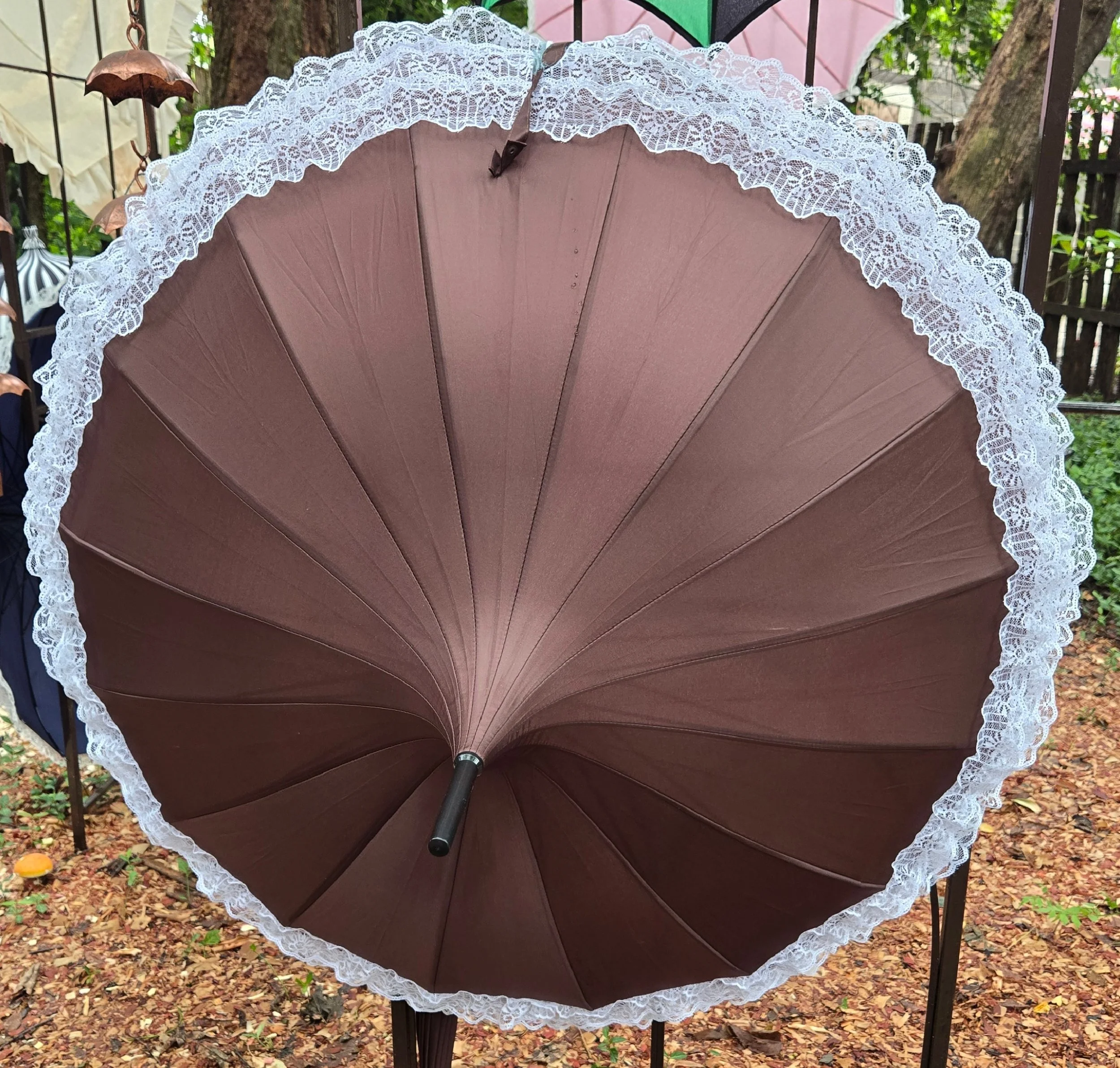Brown Parasol with White Lace