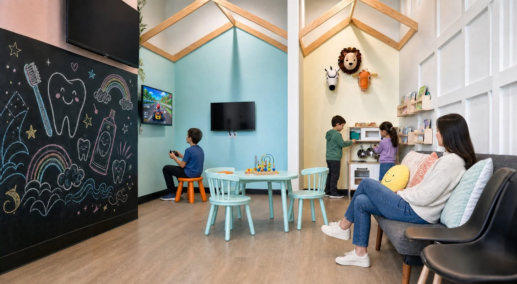 kids & parents in the waiting room