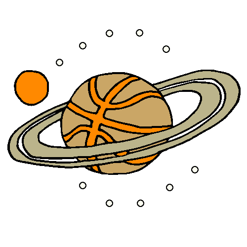 A picture of the planet Saturn as a basketball team logo.