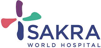 Logo of SAKRA World Hospital with a multicolored floral icon and blue text.