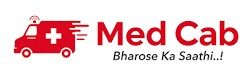 Red medevac ambulance with a medical cross symbol, with