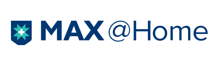 MAX@Home logo with a shield containing a medical cross and star, next to the text 'MAX @Home'.