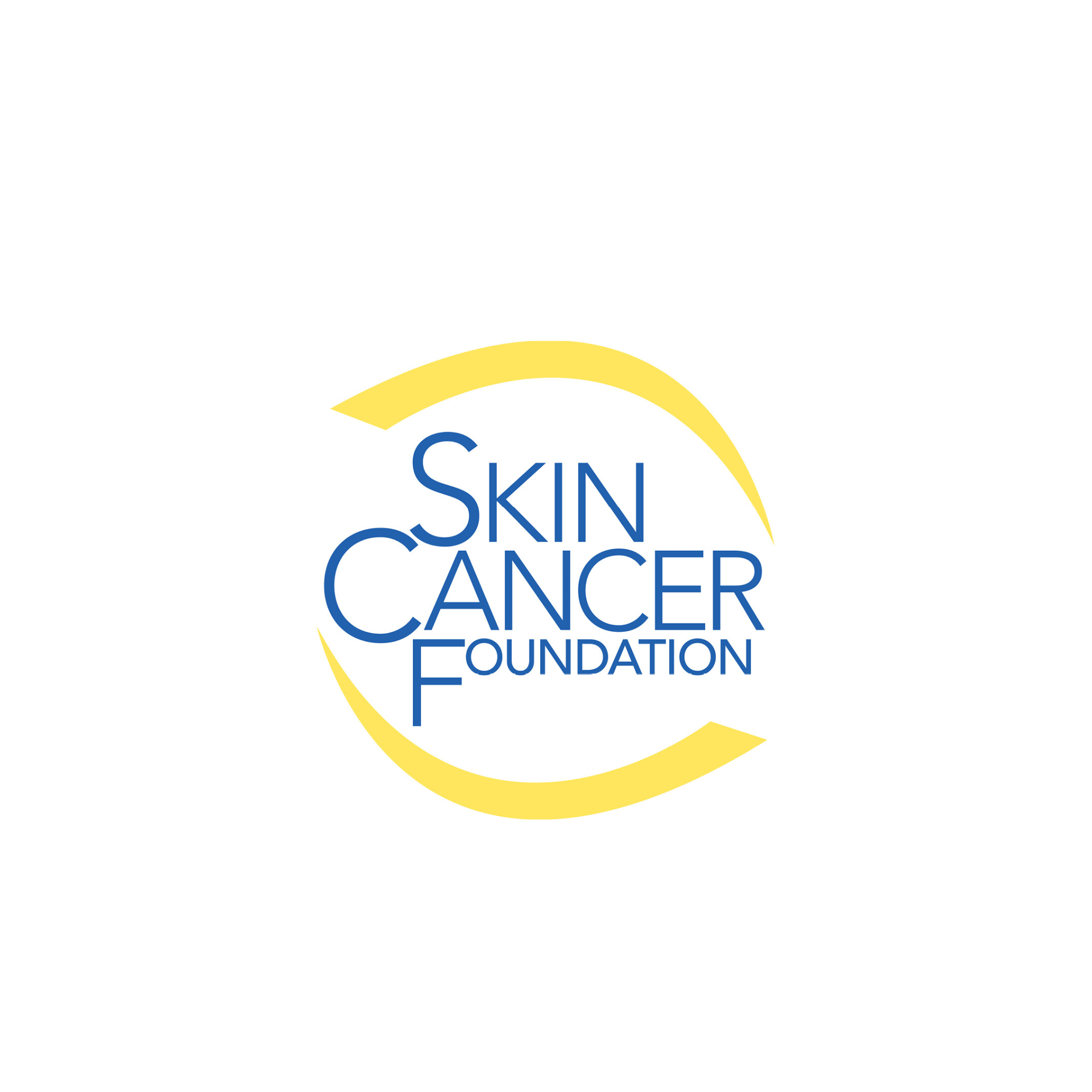 Logo for the Skin Cancer Foundation featuring a yellow semicircular shape and blue text.