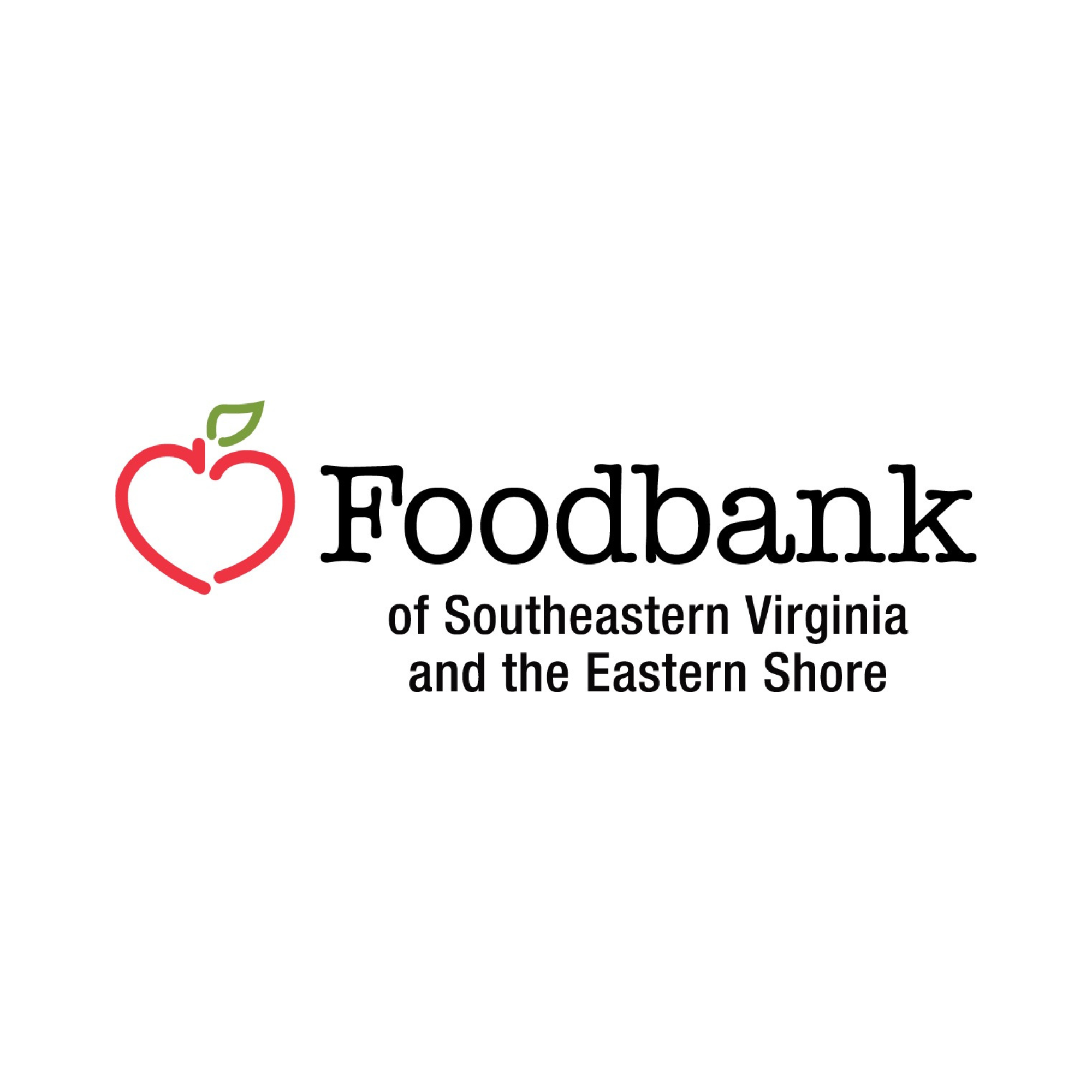 The Foodbank of Southeastern Virginia and the Eastern Shore logo featuring a red apple outline with a green leaf, and black text.