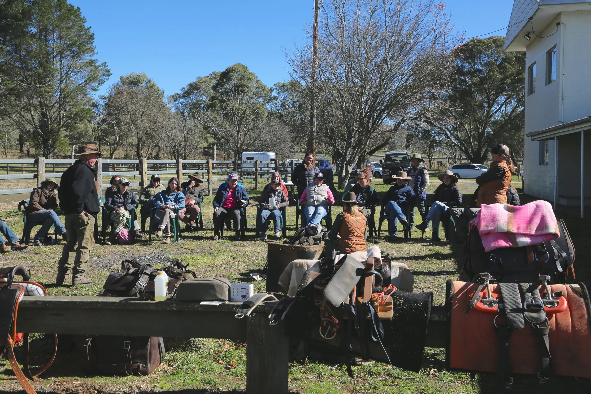 Participants a the pack saddling clinic in Ebor, NSW