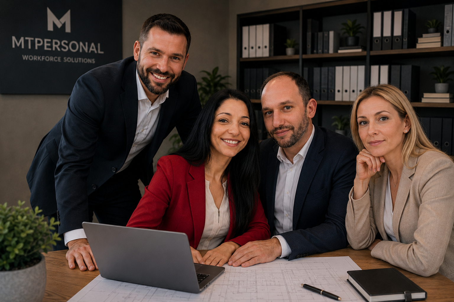 Head hunter, HR personal executive asistant, CEO of company and junior recruiter on photo.