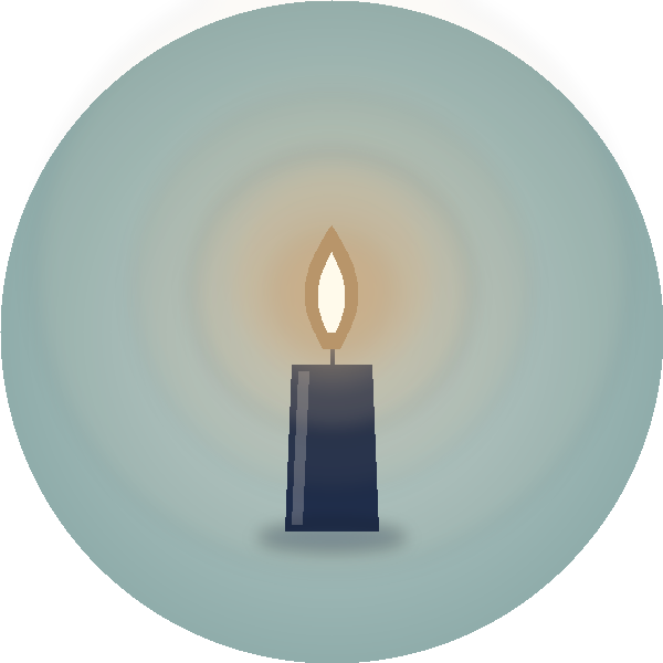 Illustration of a glowing candle flame, representing mindfulness and reflection.